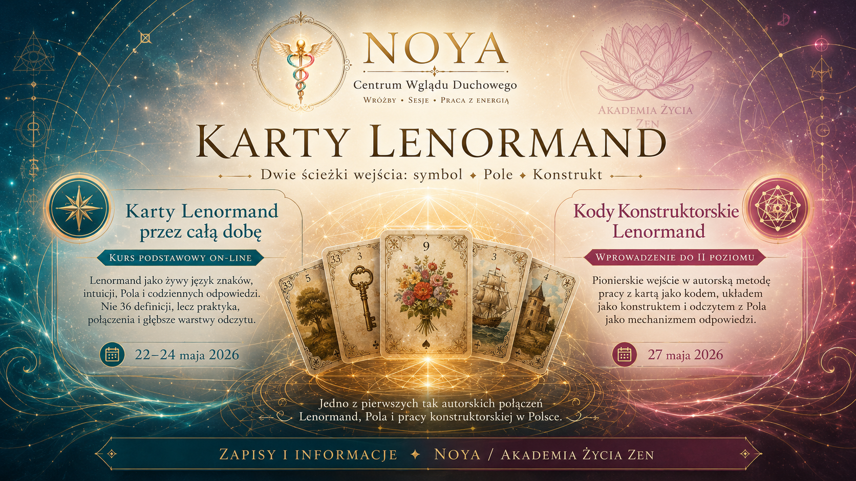 Nowość w Polsce: Lenormand czytany nie tylko jako system kart, ale jako żywe Pole znaków, kodów i ukrytych mechanizmów.